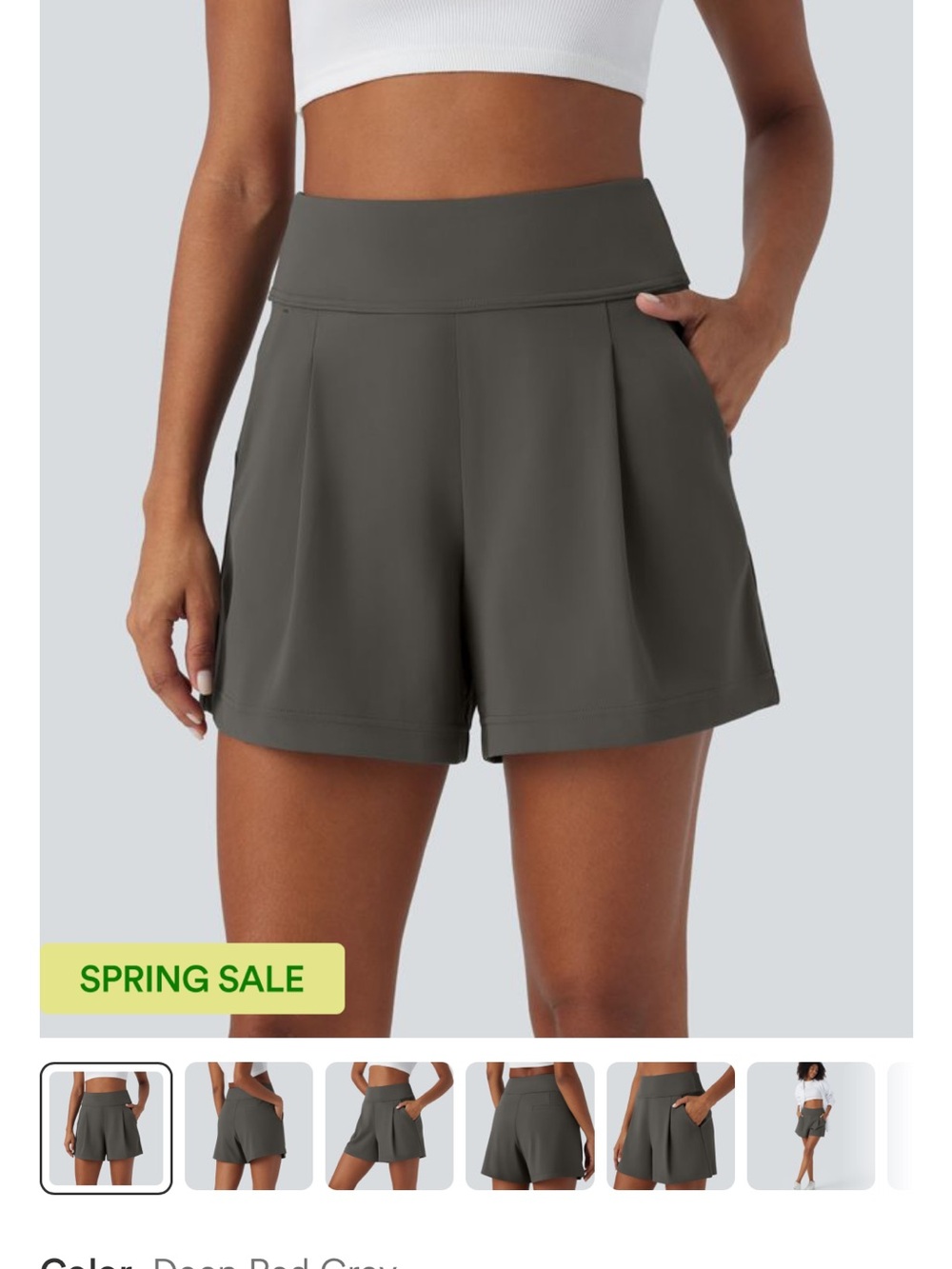 High-Waist Deep Red Gray Women's Athletic Shorts with Pockets